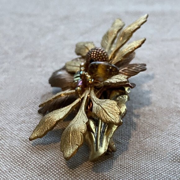 Stunning Cara Stimmel Ltd, Leaf Brooch, Autumnal, Mixed Metals w/ Beads, Vintage - Picture 7 of 11